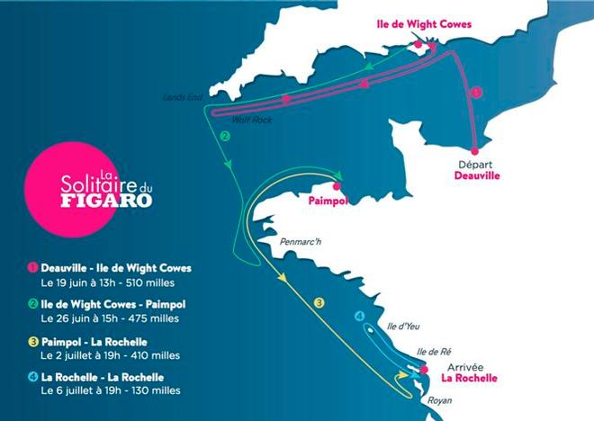 The 2016 Solitaire du Figaro course spans 1525 miles between four host venues - Deauville, Isle of Wight - Cowes, Paimpol, La Rochelle. - Solitaire du Figaro © Solitaire du Figaro
